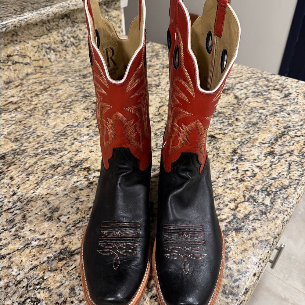 Men's Black and Red Western Boots